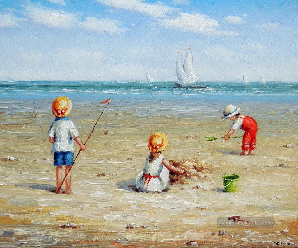 Kinder spielen am Strand Ölgemälde